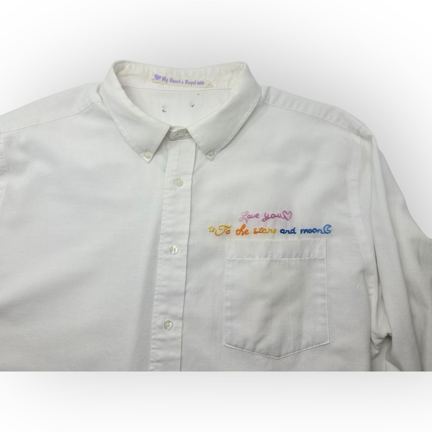 Love You to the star and the moon white oxford button XXL
