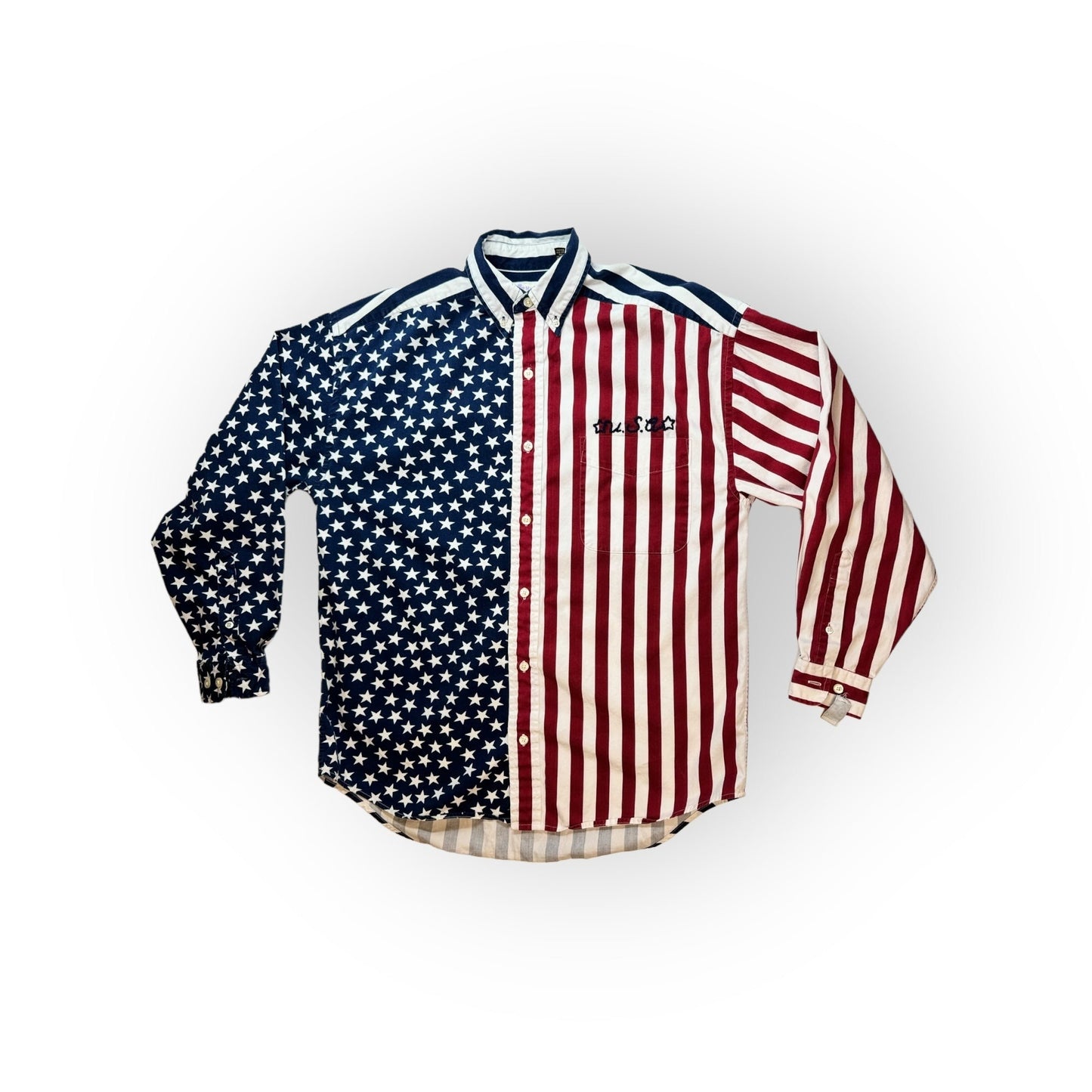 retro American flag oxford button down USA hand embroidered sz Small