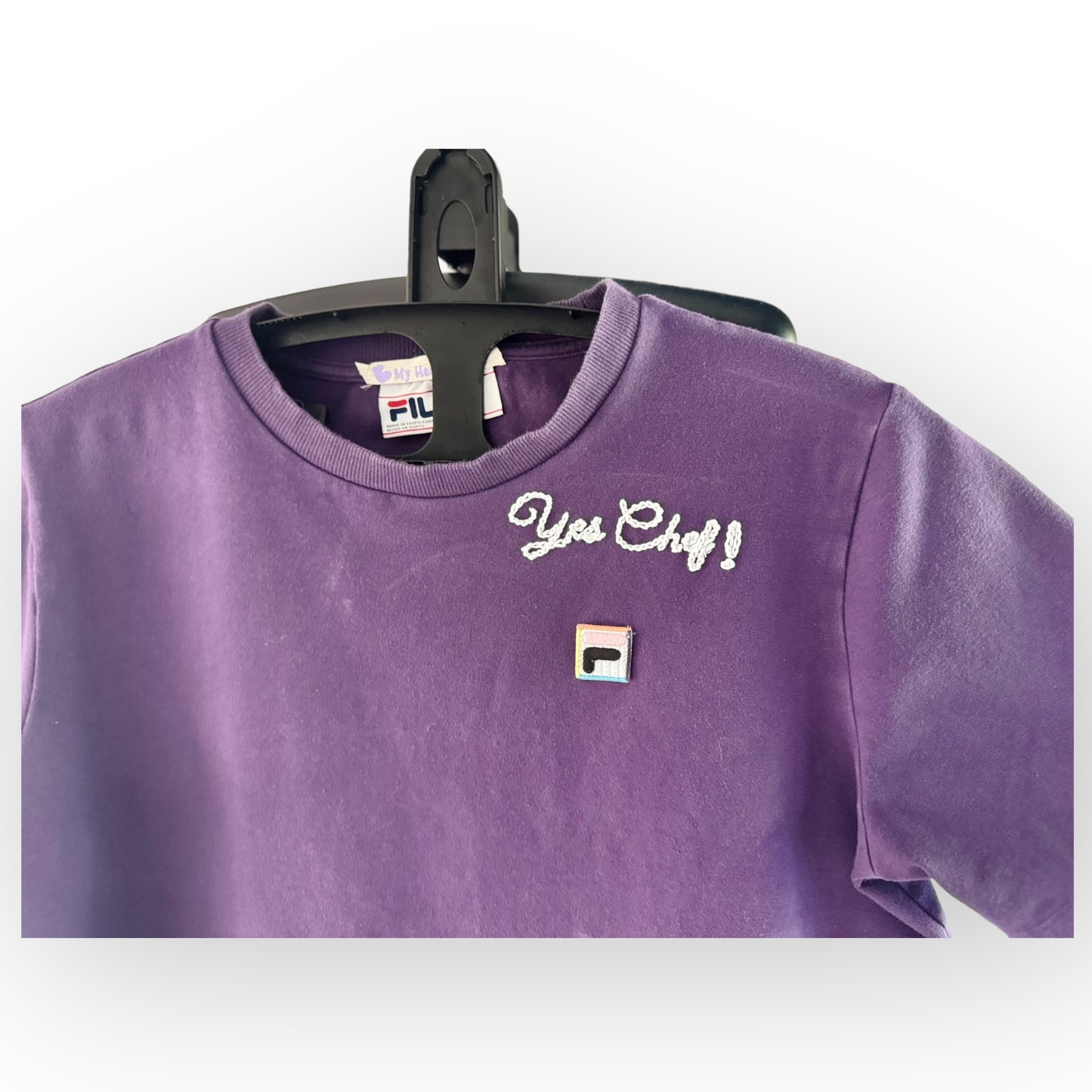 Purple Fila large crop t-shirt Yes Chef!