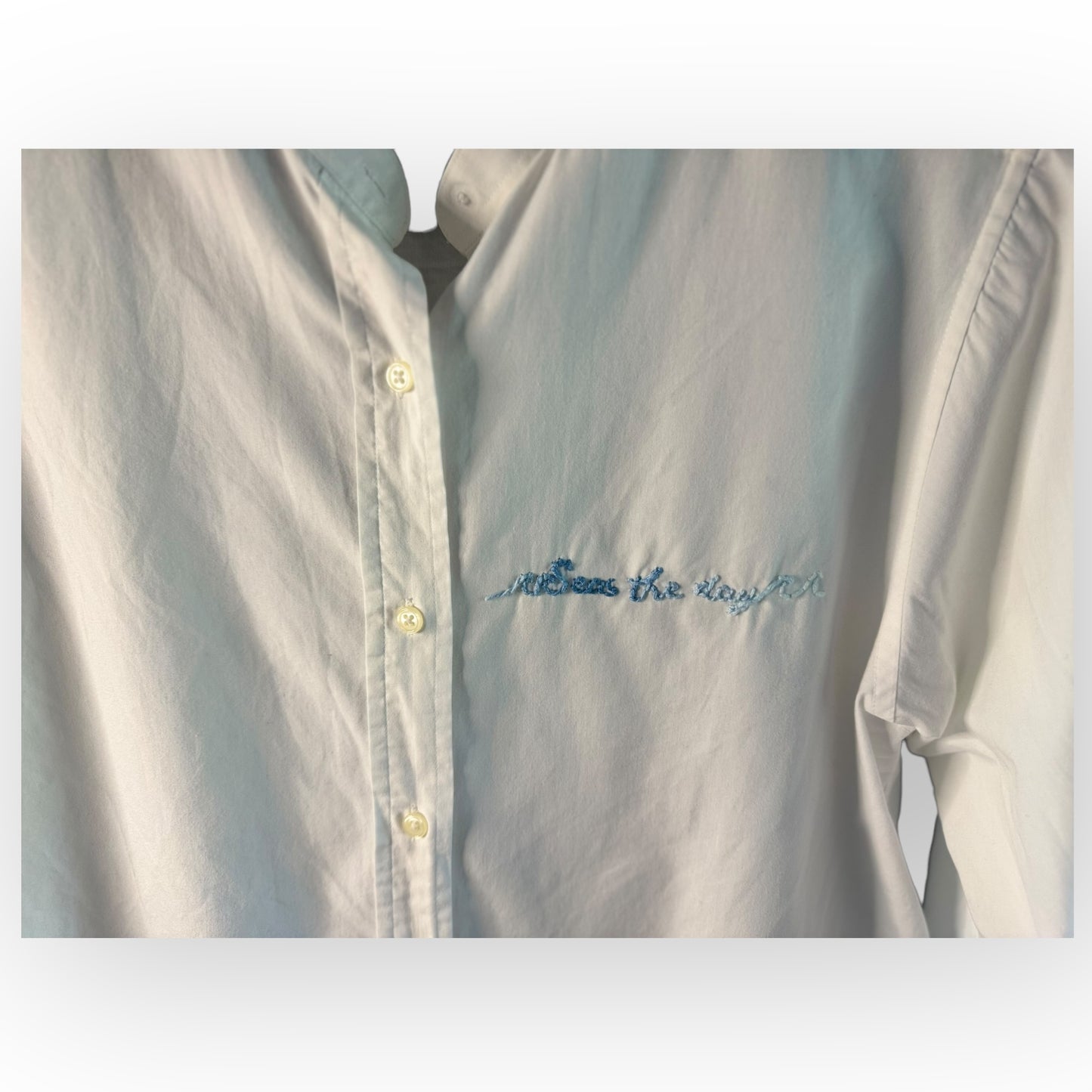 Seas the Day white tux shirt small