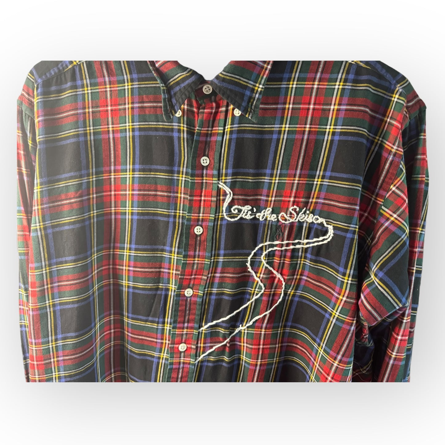 Tis the Skison christmas plaid button down