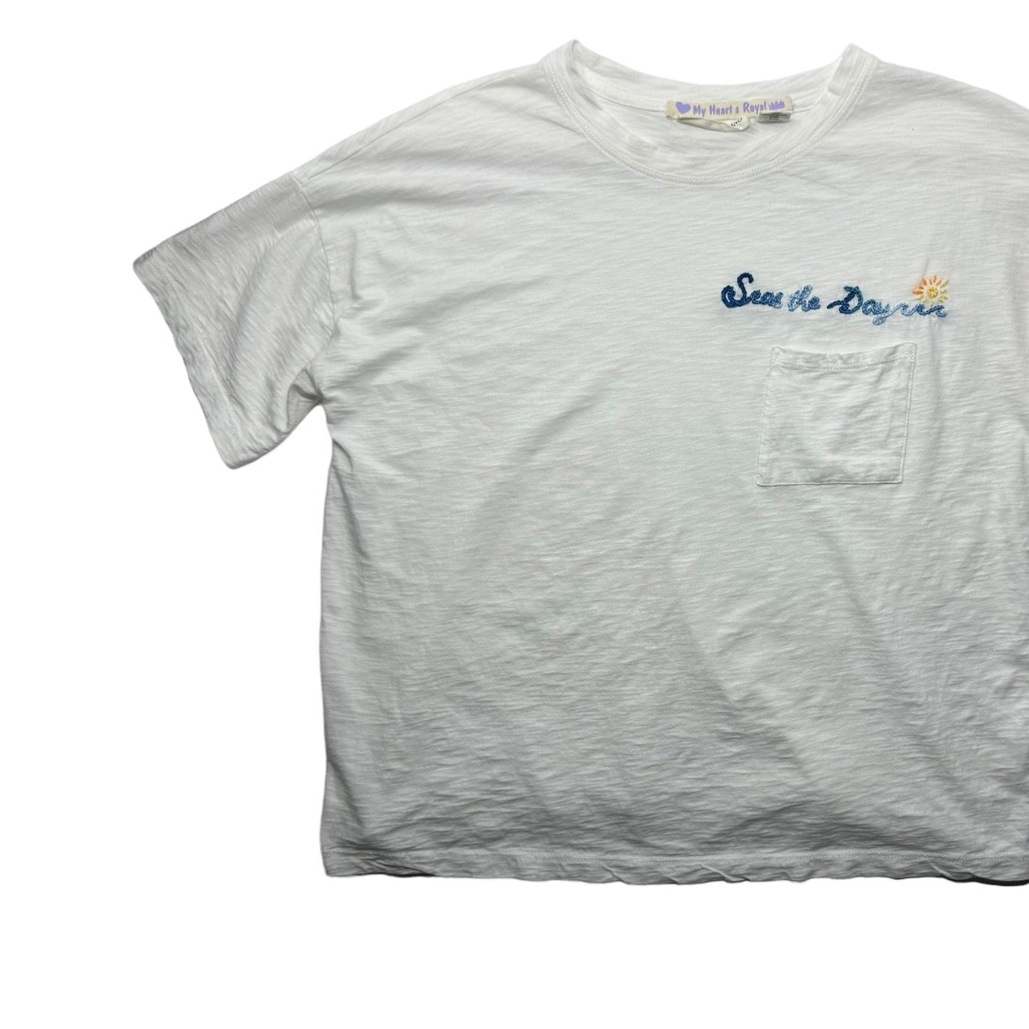 Seas the day small white crop tee