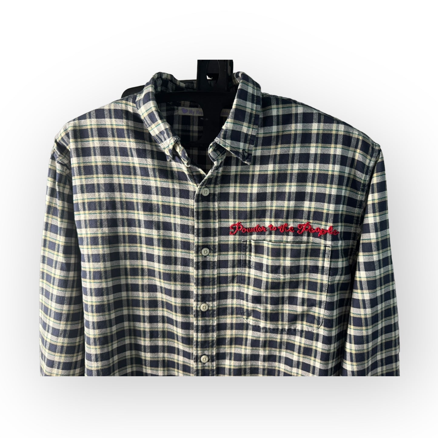 Powder to the people XL blue plaid button down