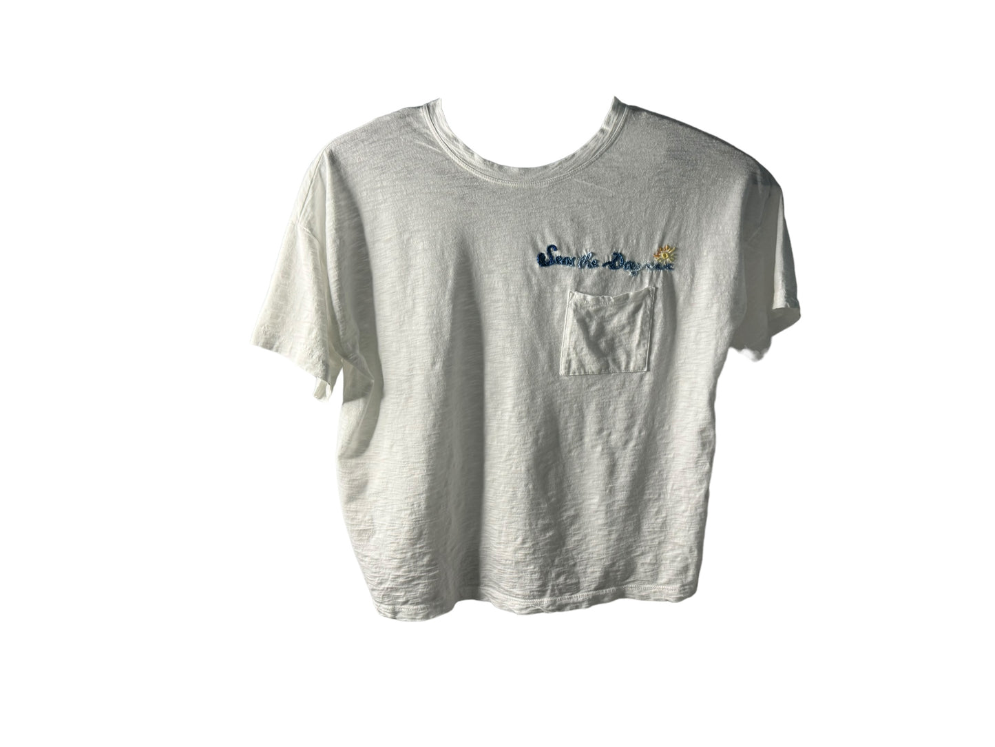 Seas the day small white crop tee