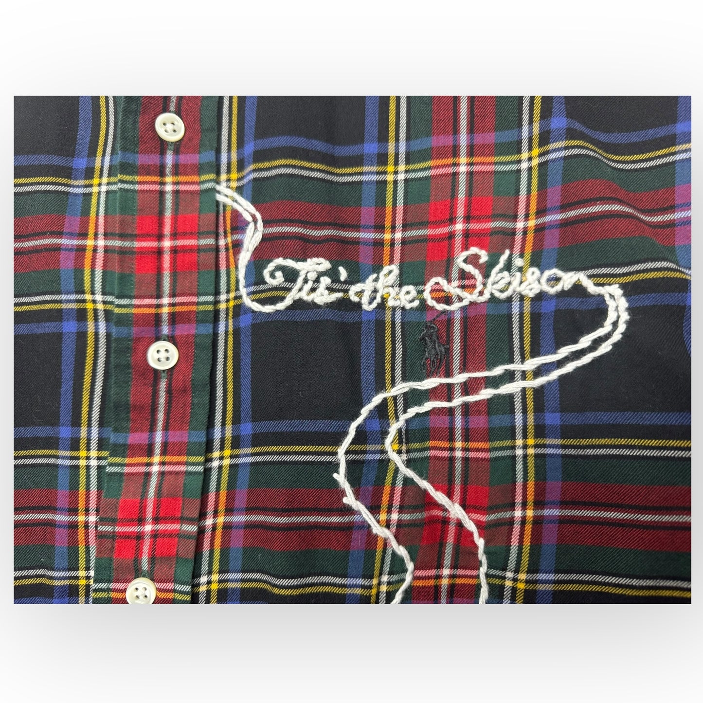 Tis the Skison christmas plaid button down