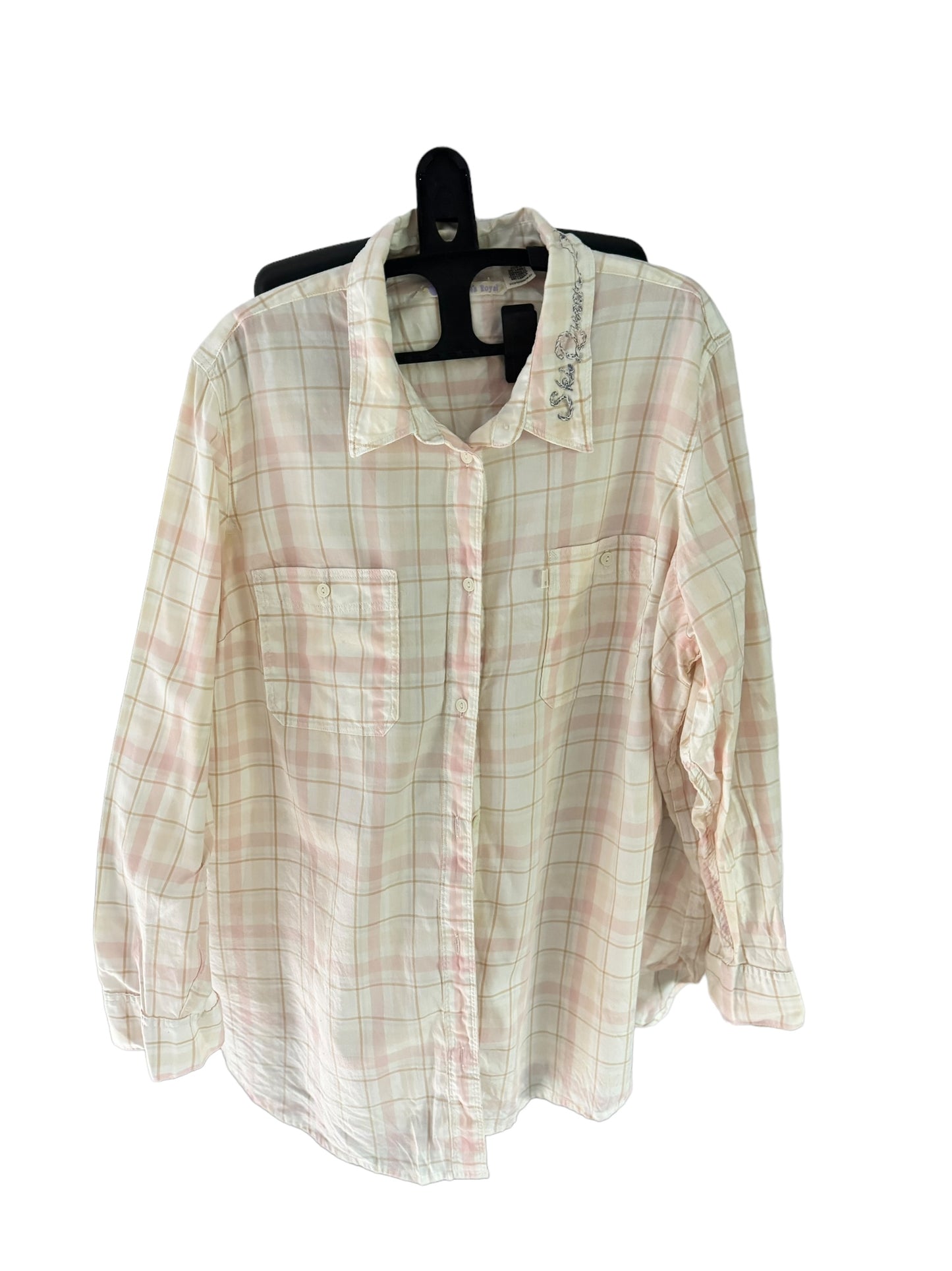 Ski Queen pink plaid button down XL