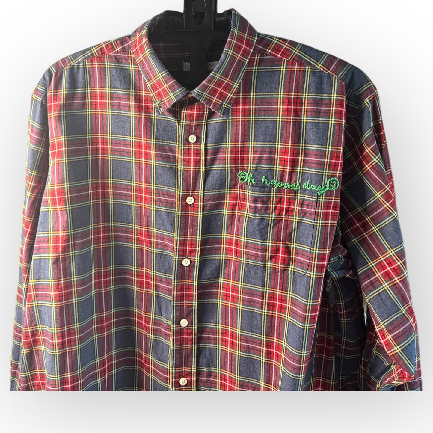 oh happy day christmas plaid button down