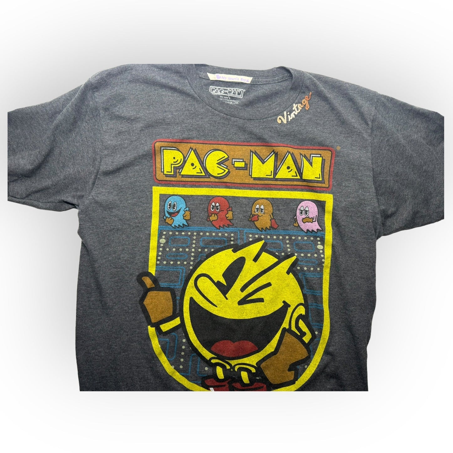Retro Grey Pacman T-shirt Large Vintage
