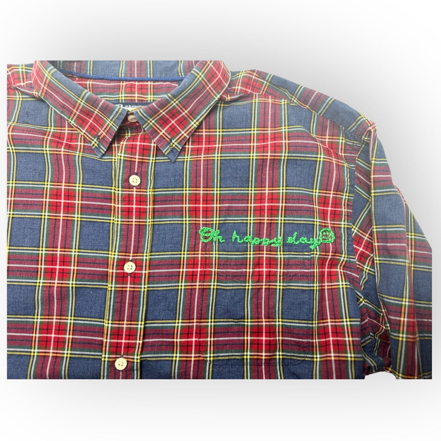 oh happy day christmas plaid button down