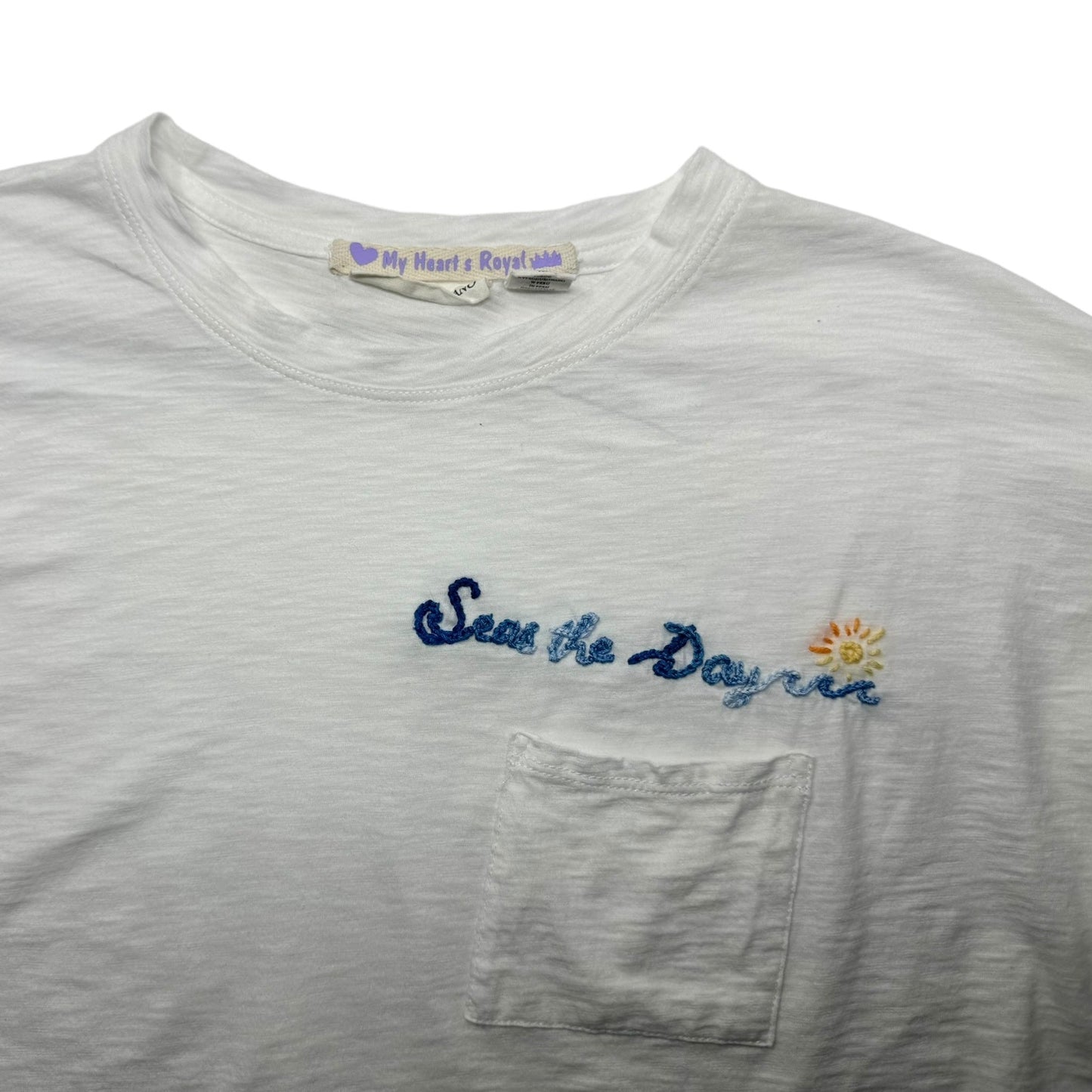 Seas the day small white crop tee